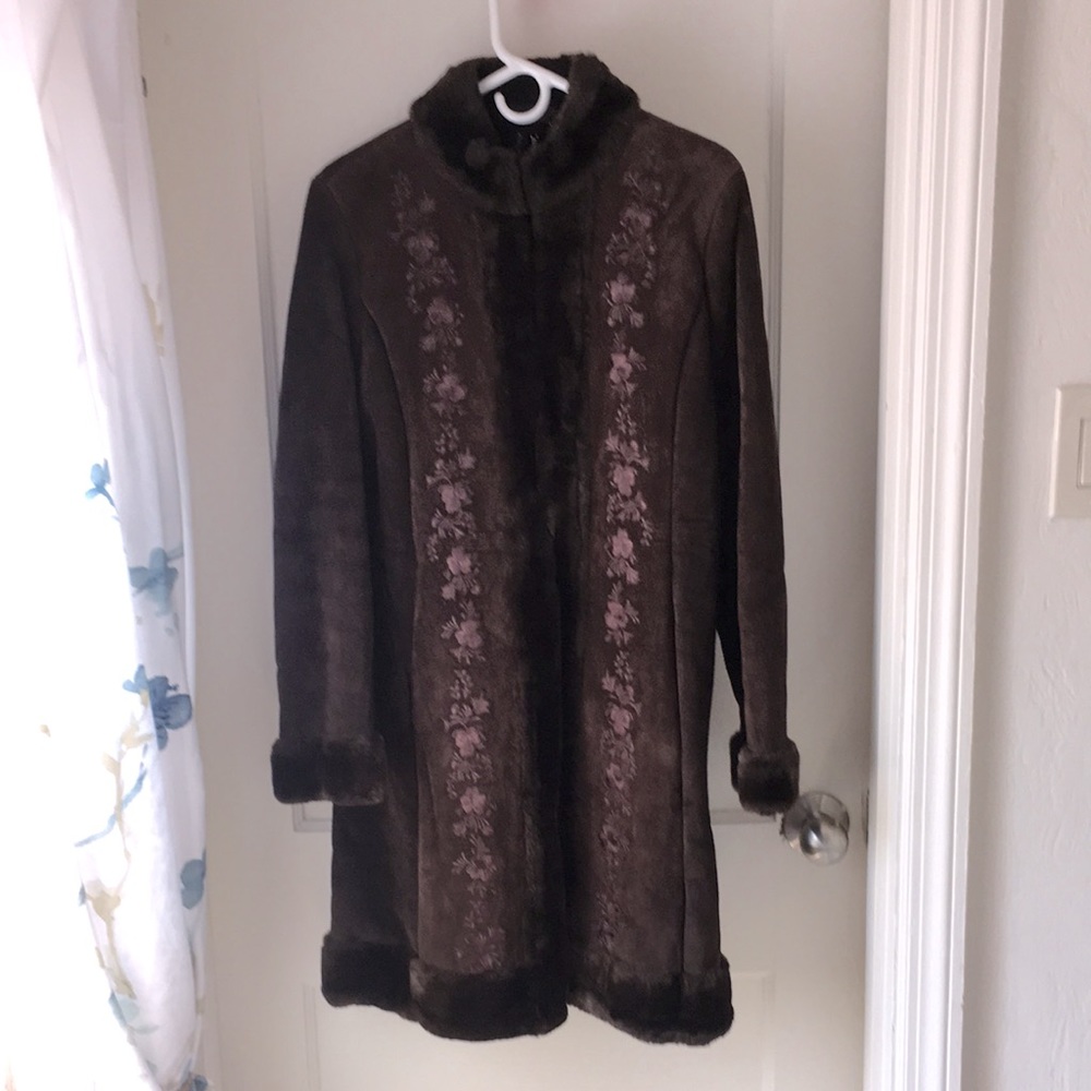 BOGO Guess Suede Brown Leather and Faux Fir Coat.